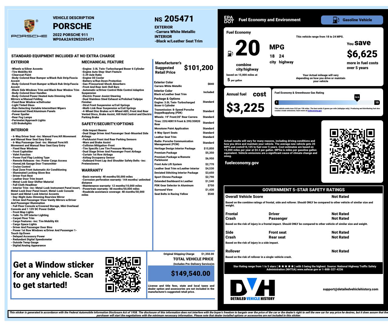 Porsche Window Sticker Sample